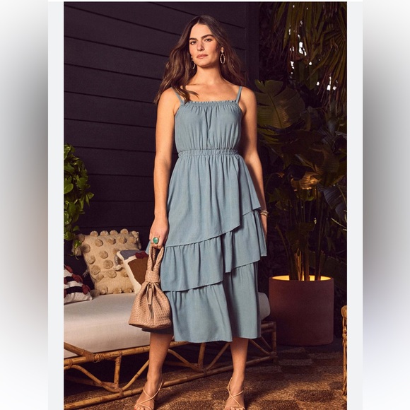 evereve blue dress EVEREVE Women's Perry Midi Dress, Size Large, Navy Blue, Cotton